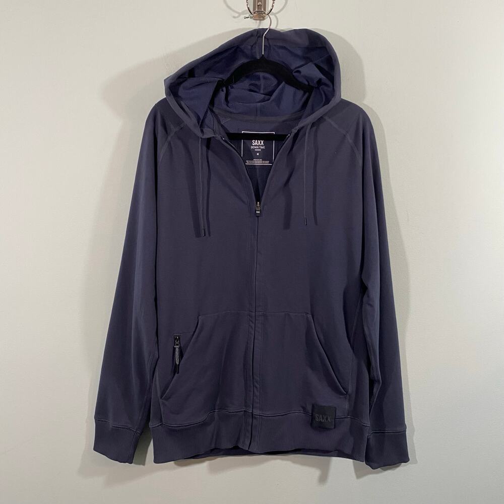 Saxx Men Gunmetal Blue Full Zip Down Time Hoodie Size M
